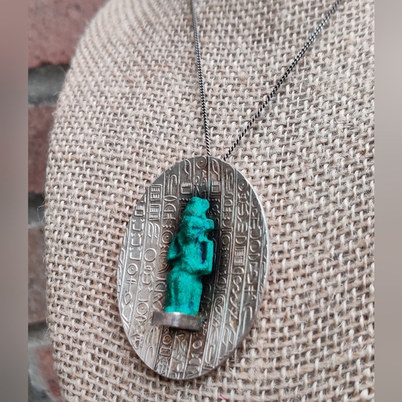 Egyptian Revival Pin/Brooch Necklace Sterling Silver Vintage - Picture 2 of 15